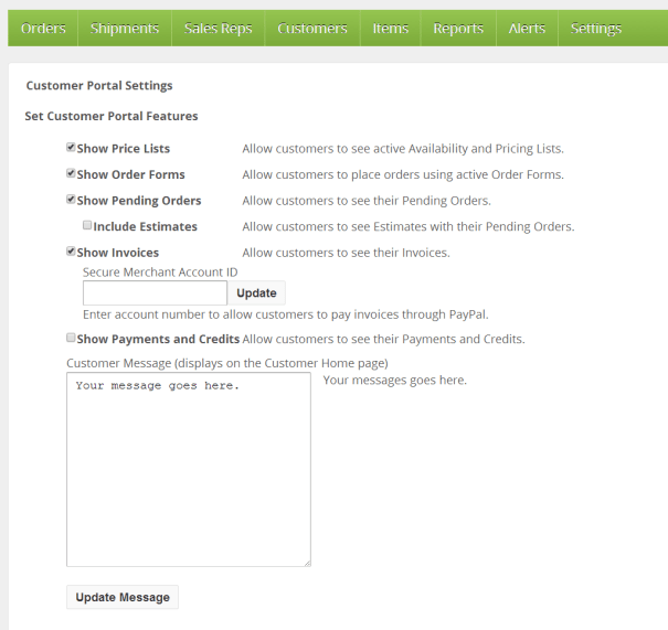 Customer Portal Settings