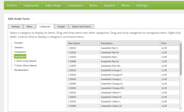 Edit List or Form Categories Tab