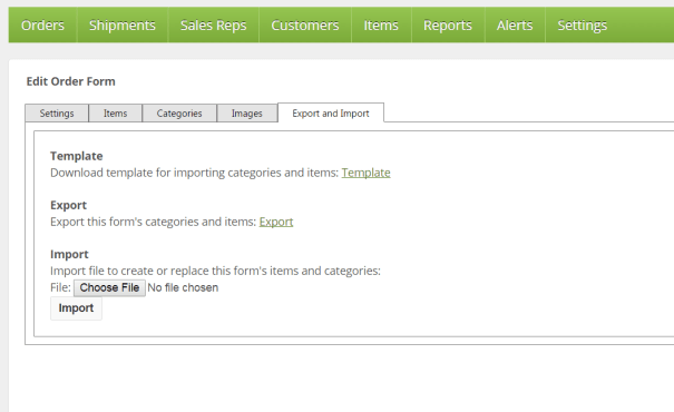 Edit List or Form Export and Import Tab