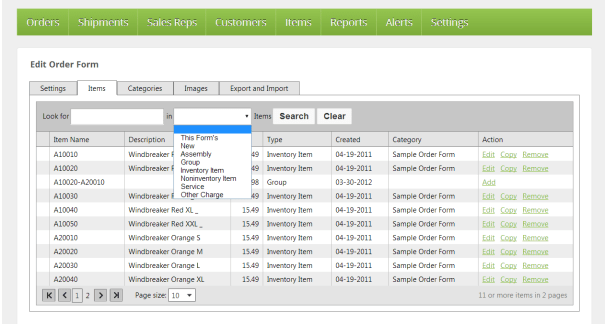 Edit List or Form Items Tab